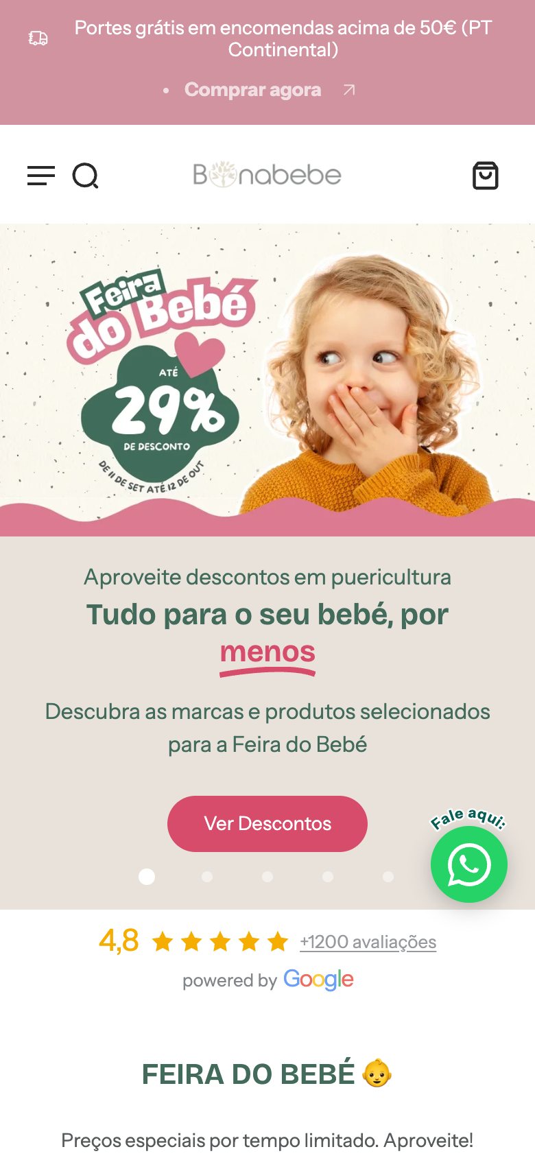 Página inicial no telemóvel