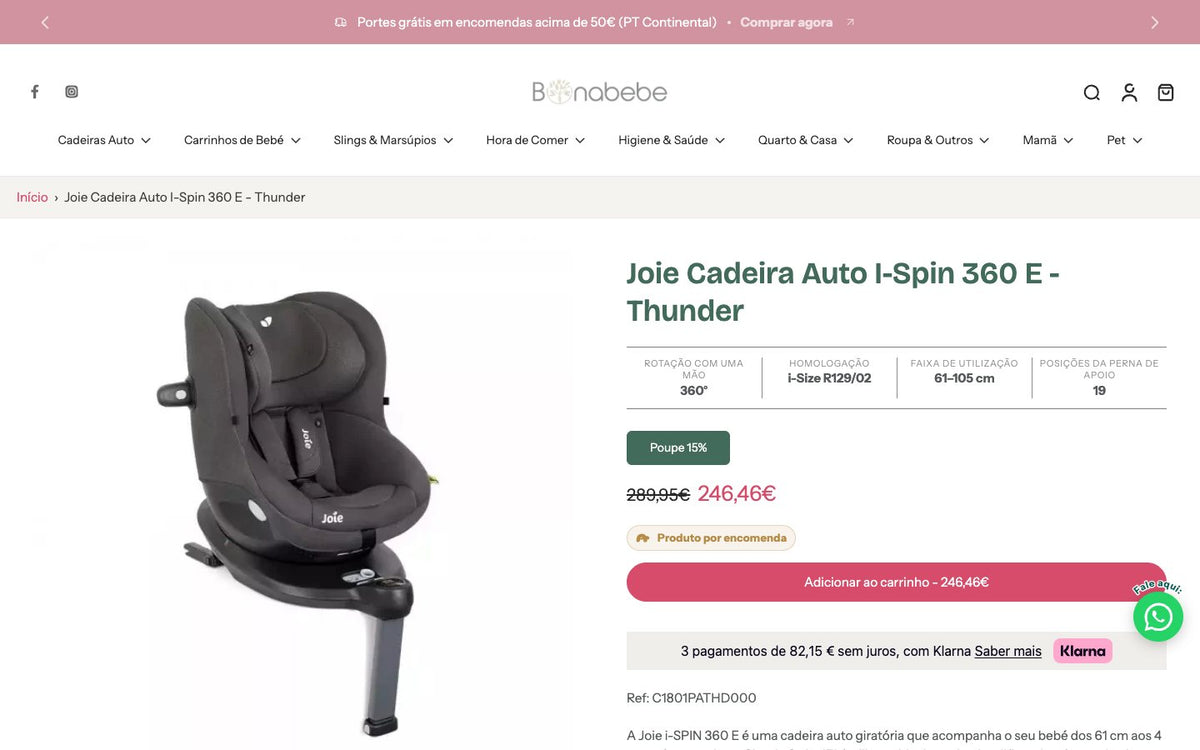 Ficha de produto com os destaques técnicos