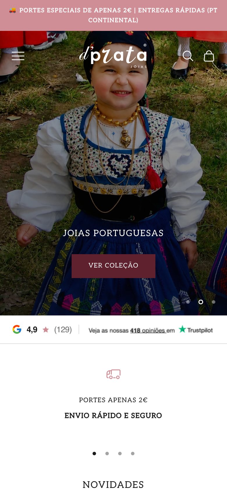 Página inicial no telemóvel