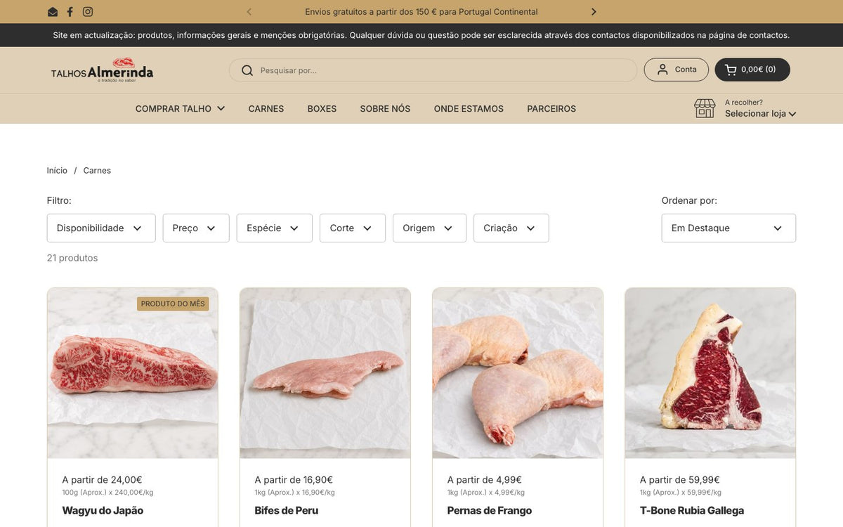 Coleção de carnes com filtros