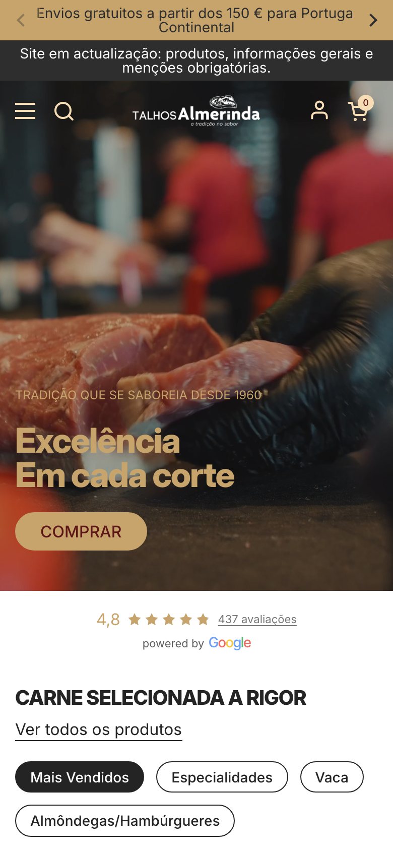 Página inicial no telemóvel