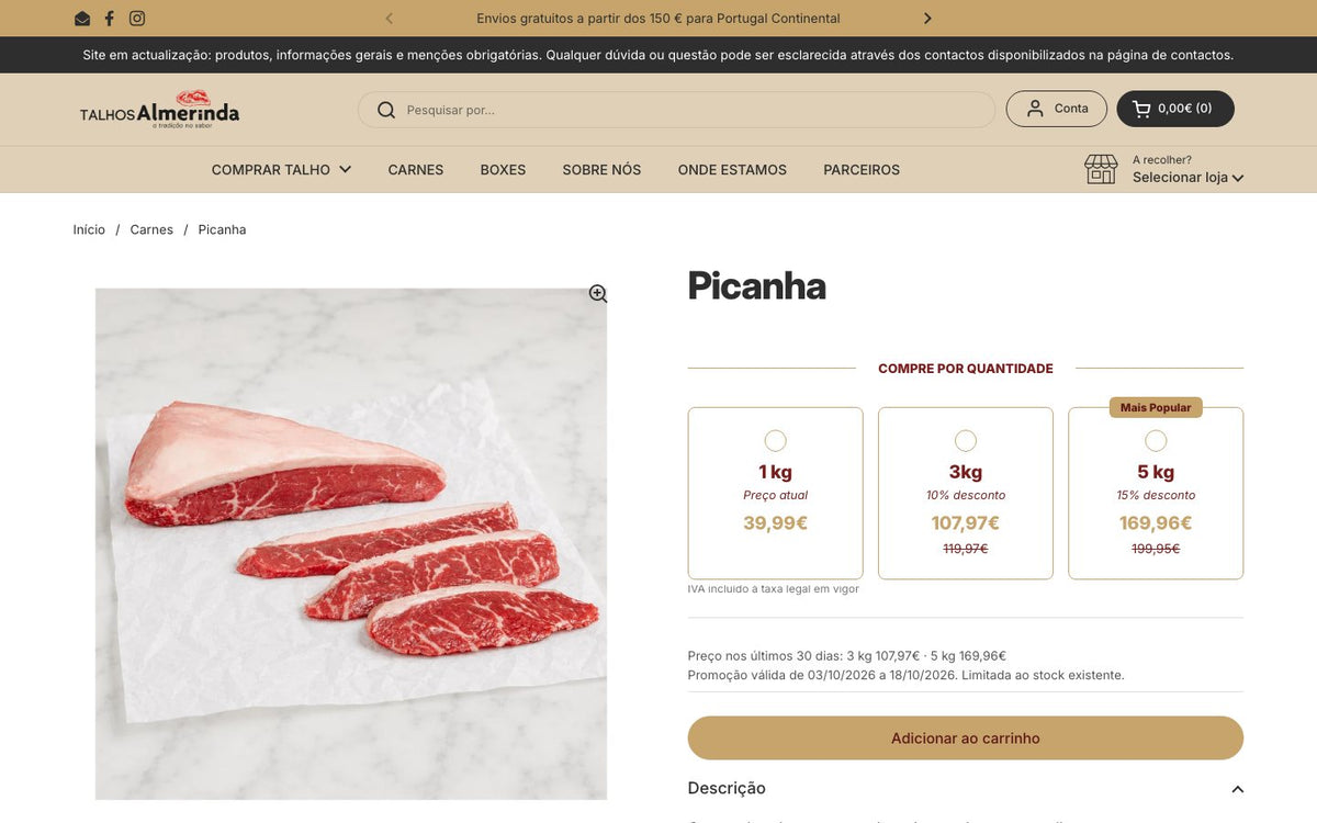 Ficha de produto com compra por quantidade